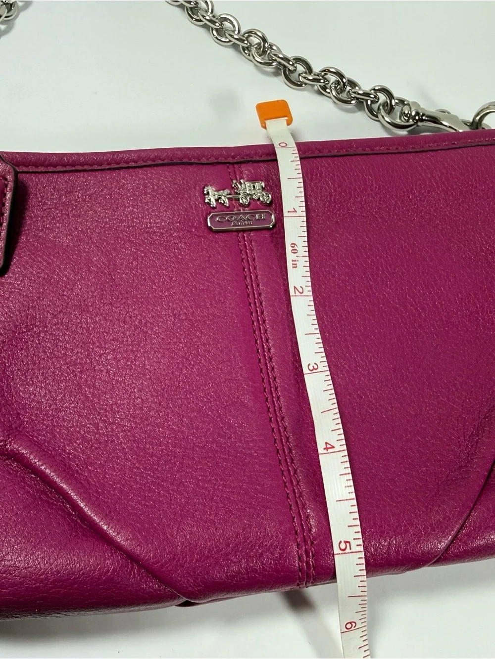 Coach Pink Leather Shoulder Bag with Silver Chain